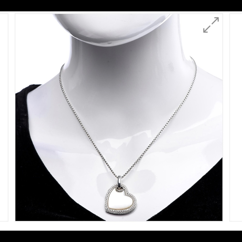 David Yurman sterling silver diamond mother of pearl heart pendant necklace